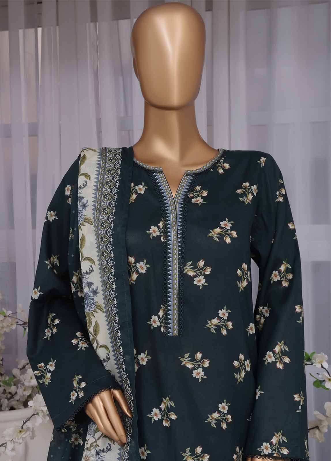 Bin Saeed Fabric - NSM-094- 3 Piece Printed Farshi Shalwar Suit