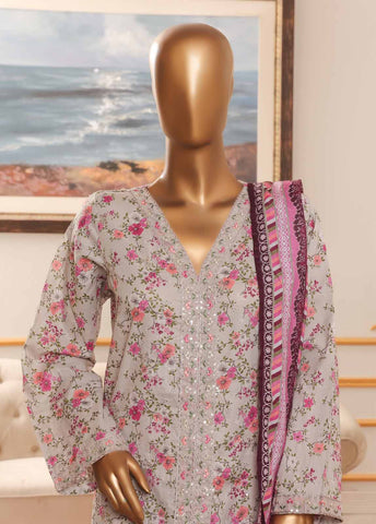 Bin Saeed Fabric - NSM-096-EMB R-64-3 Piece Chikankari Stitched Suit