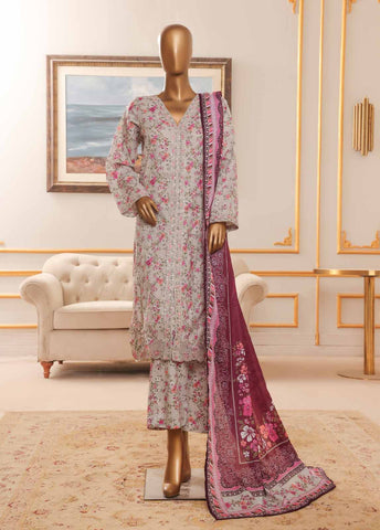 Bin Saeed Fabric - NSM-096-EMB R-64-3 Piece Chikankari Stitched Suit
