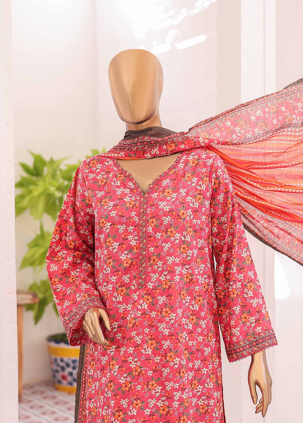 Bin Saeed Fabric - NSM-098- 3 Piece Printed Farshi Shalwar Suit