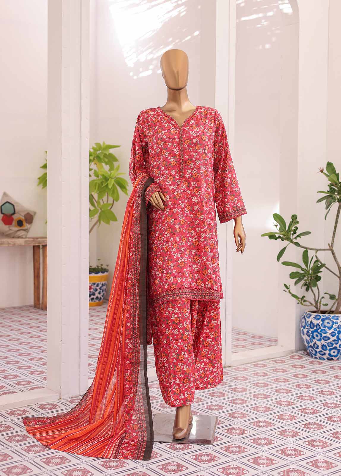 Bin Saeed Fabric - NSM-098- 3 Piece Printed Farshi Shalwar Suit