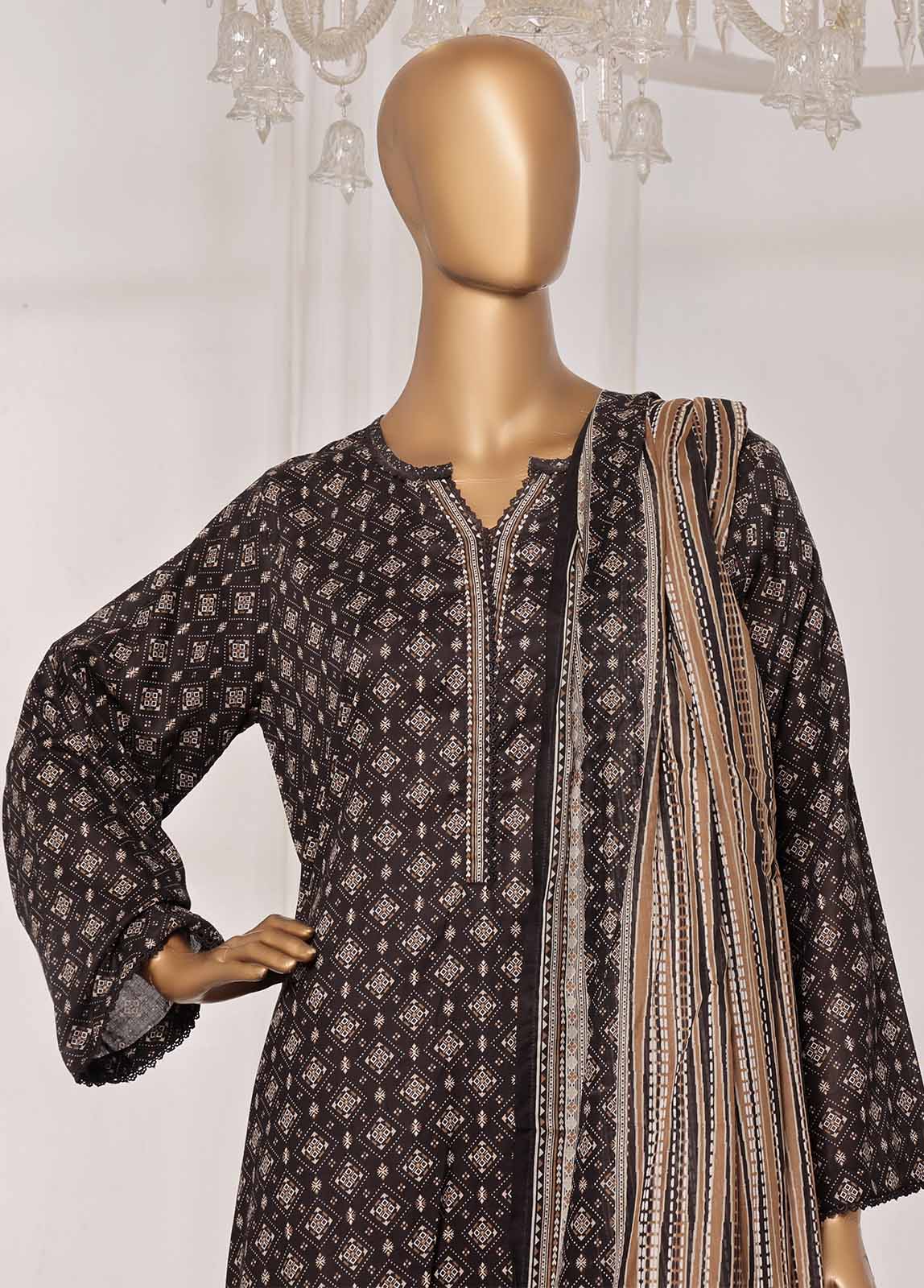 Bin Saeed Fabric - NSM-099-PR R1-4- 3 Piece Printed Stitched Suit