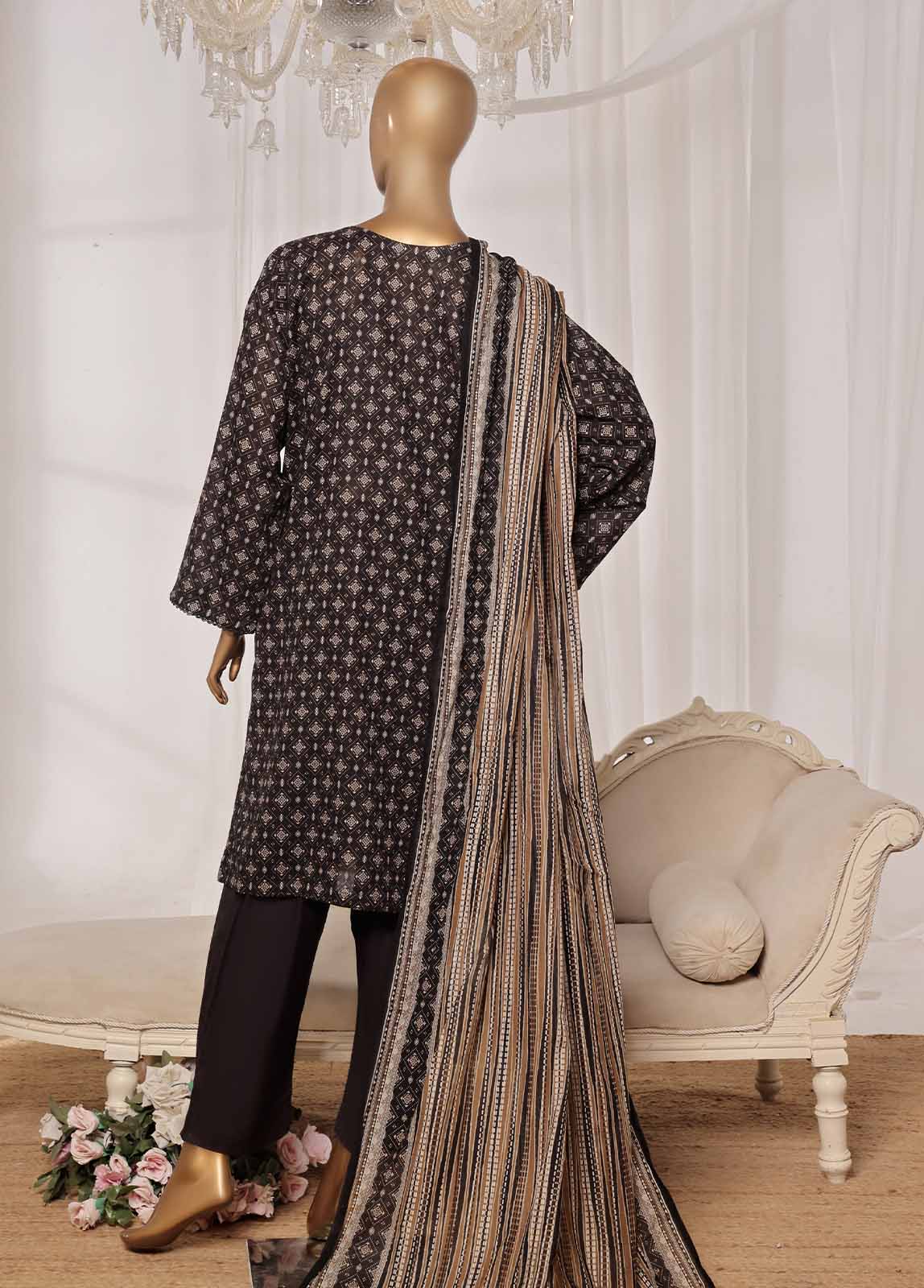 Bin Saeed Fabric - NSM-099-PR R1-4- 3 Piece Printed Stitched Suit