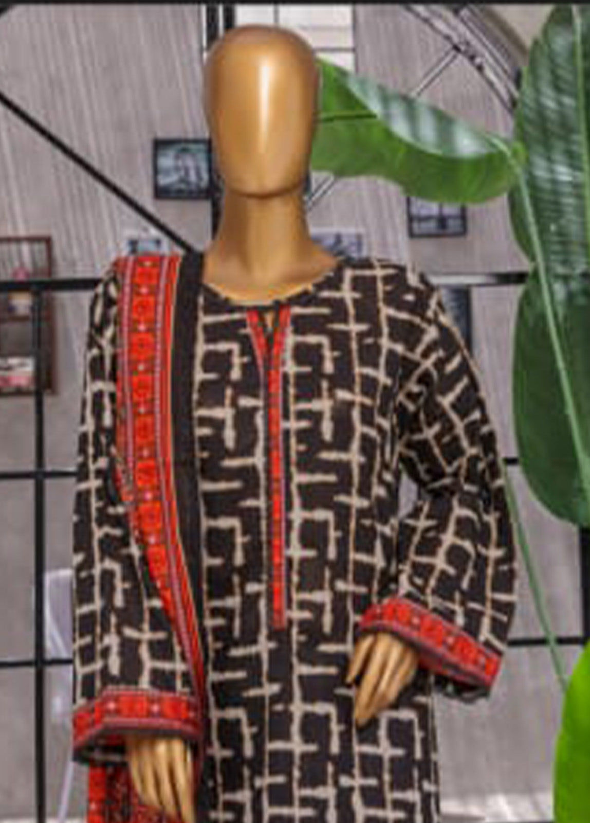 Bin Saeed Fabric - NSM-125 F- 3 Piece Printed Farshi Shalwar Suit