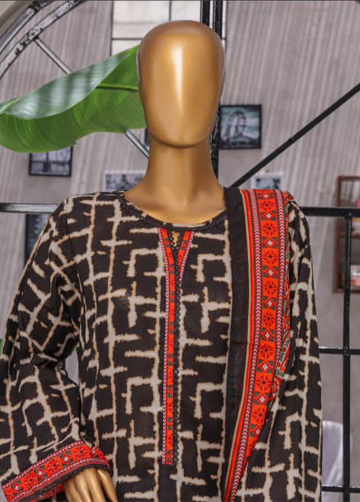 Bin Saeed Fabric - NSM-125 F- 3 Piece Printed Farshi Shalwar Suit