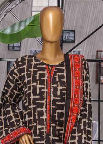 Bin Saeed Fabric - NSM-125 F- 3 Piece Printed Farshi Shalwar Suit