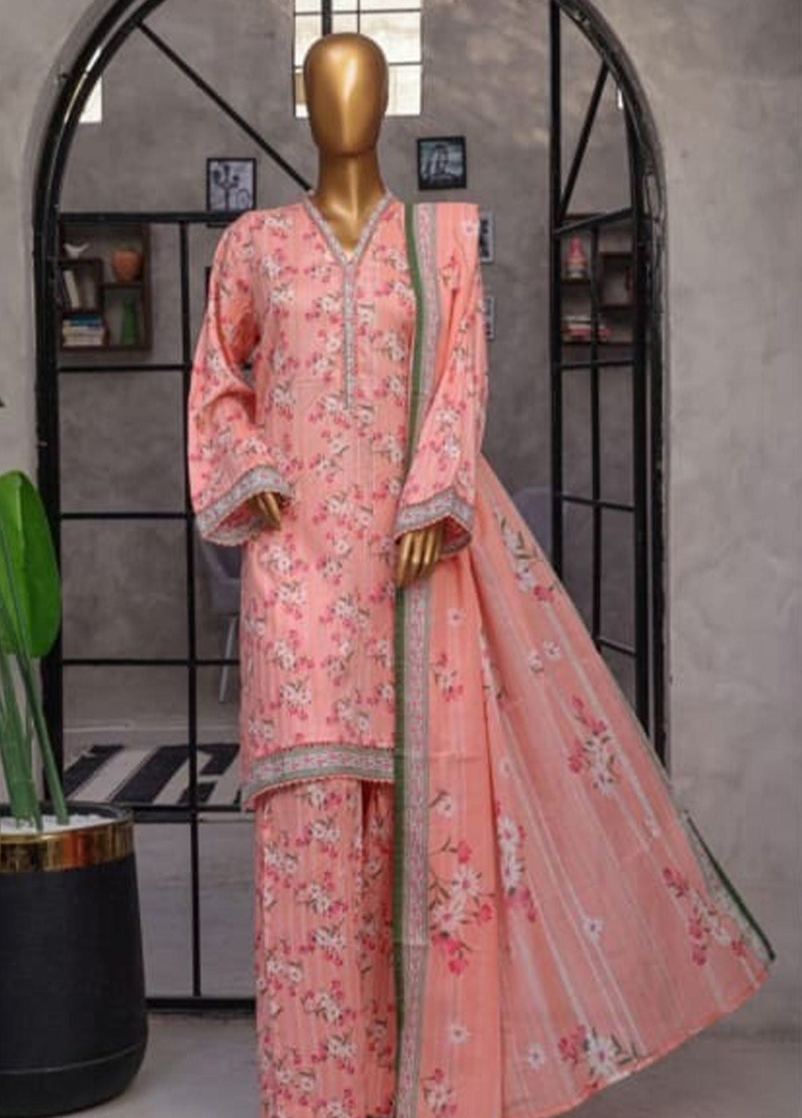 Bin Saeed Fabric - NSM-129 F- 3 Piece Printed Farshi Shalwar Suit