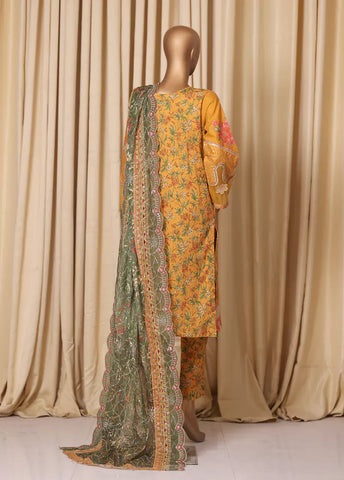3 Piece Merigold Orange Embroidered Cotton Suit with Trouser & Dupatta