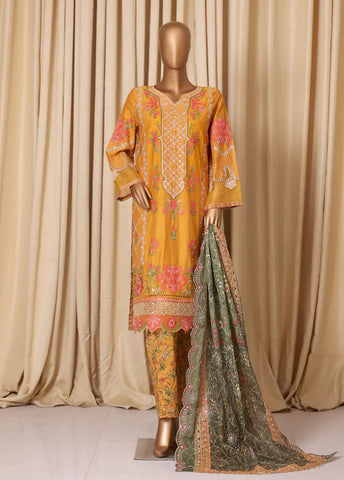 3 Piece Merigold Orange Embroidered Cotton Suit with Trouser & Dupatta