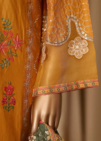 3 Piece Merigold Orange Embroidered Cotton Suit with Trouser & Dupatta