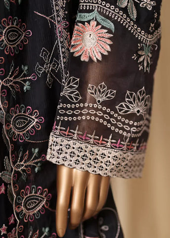 3 Piece Black Embroidered Cotton Suit with Trouser & Dupatta