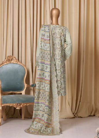3 Piece Pistachio Green Embroidered Cotton Suit with Trouser & Dupatta