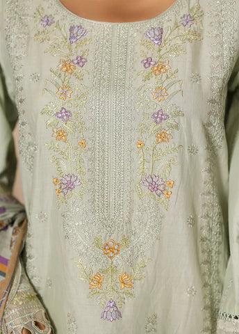 3 Piece Pistachio Green Embroidered Cotton Suit with Trouser & Dupatta