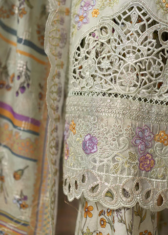 3 Piece Pistachio Green Embroidered Cotton Suit with Trouser & Dupatta