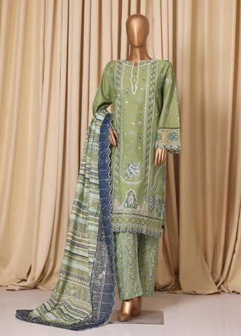 3 Piece Embroidered Lime Green Cotton Suit with Trouser & Dupatta