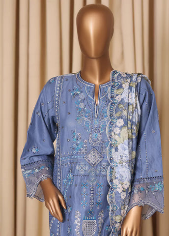 3 Piece Embroidered Pastel Blue Cotton Suit with Trouser & Dupatta