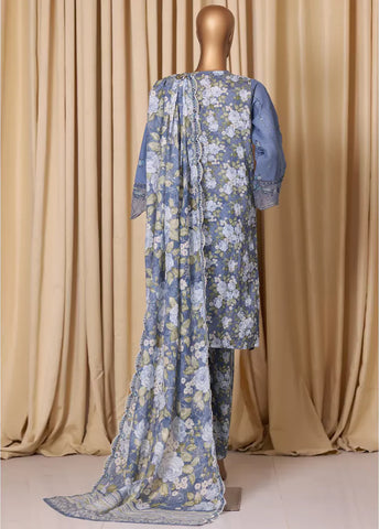 3 Piece Embroidered Pastel Blue Cotton Suit with Trouser & Dupatta