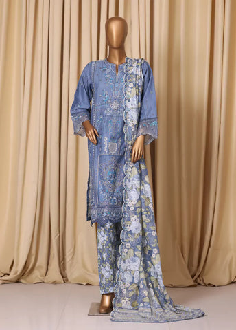 3 Piece Embroidered Pastel Blue Cotton Suit with Trouser & Dupatta