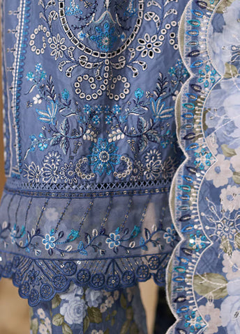 3 Piece Embroidered Pastel Blue Cotton Suit with Trouser & Dupatta