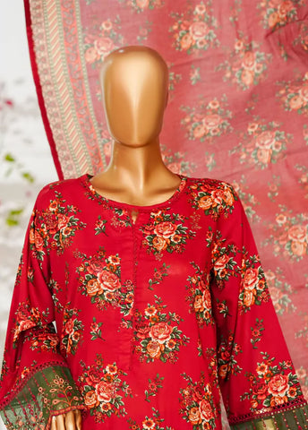 3 Piece Green Color Embroidered Lawn Shirt with Trouser & Dupatta