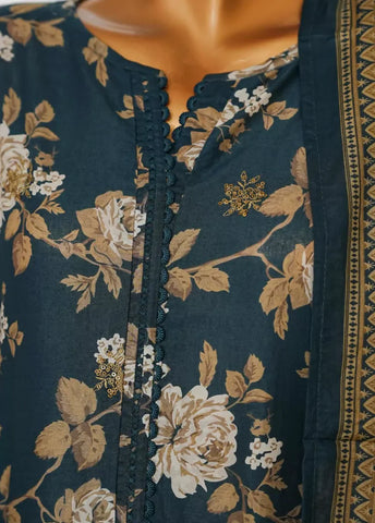 3 Piece Teal Color Embroidered Lawn Shirt with Trouser & Dupatta