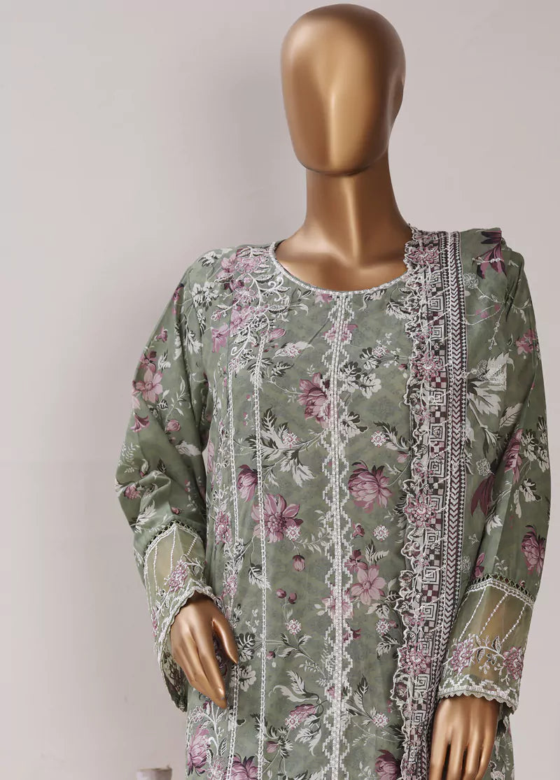 3 Piece Embroidered Mint Green Color Lawn Shirt with Trouser & Embroidered Dupatta