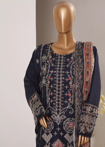 3 Piece Embroidered Navy Blue Color Lawn Shirt with Trouser & Embroidered Dupatta