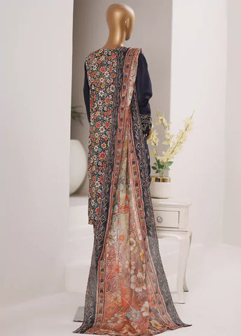 3 Piece Embroidered Navy Blue Color Lawn Shirt with Trouser & Embroidered Dupatta