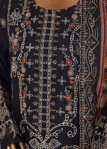 3 Piece Embroidered Navy Blue Color Lawn Shirt with Trouser & Embroidered Dupatta