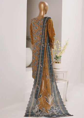 3 Piece Embroidered Rust Color Lawn Shirt with Trouser & Embroidered Dupatta