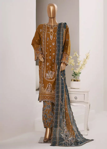 3 Piece Embroidered Rust Color Lawn Shirt with Trouser & Embroidered Dupatta
