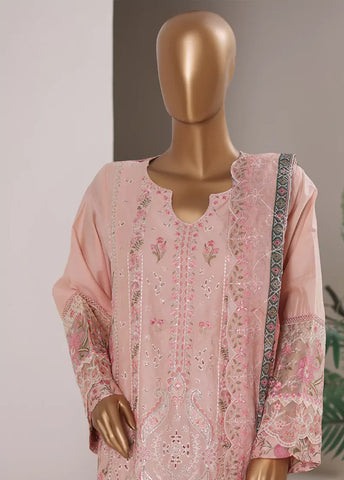 3 Piece Embroidered Dusty Pink Color Cotton Shirt with Trouser & Embroidered Dupatta