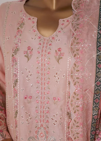 3 Piece Embroidered Dusty Pink Color Cotton Shirt with Trouser & Embroidered Dupatta