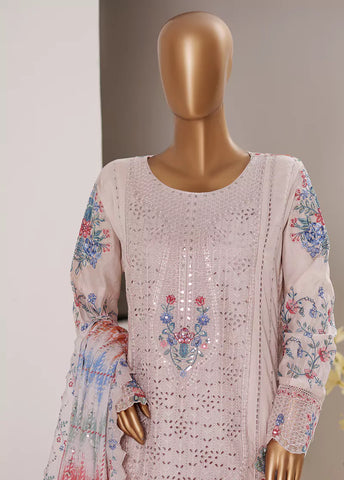 3 Piece Embroidered Powder Pink Color Lawn Shirt with Trouser & Embroidered Dupatta