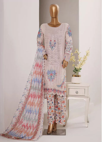 3 Piece Embroidered Powder Pink Color Lawn Shirt with Trouser & Embroidered Dupatta