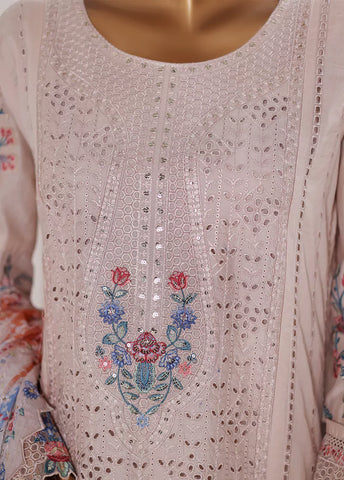 3 Piece Embroidered Powder Pink Color Lawn Shirt with Trouser & Embroidered Dupatta
