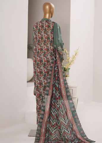 3 Piece Embroidered Green Color Lawn Shirt with Trouser & Embroidered Dupatta