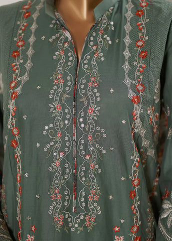 3 Piece Embroidered Green Color Lawn Shirt with Trouser & Embroidered Dupatta