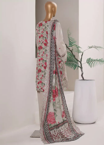 3 Piece Embroidered Grey Color Lawn Shirt with Trouser & Embroidered Dupatta