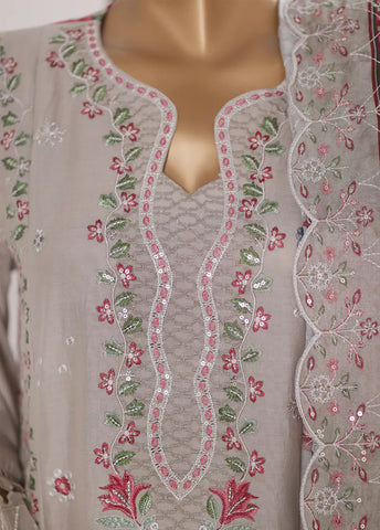 3 Piece Embroidered Grey Color Lawn Shirt with Trouser & Embroidered Dupatta