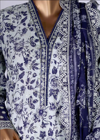 3 Piece Color Embroidered Lawn Shirt with Embroidered Trouser & Dupatta