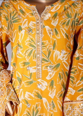 3 Piece Merrigold Orange Color Embroidered Lawn Shirt with Embroidered Trouser & Dupatta