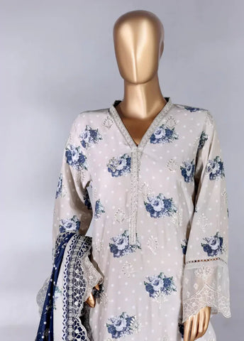 3 Piece Off White Color Embroidered Lawn Shirt with Embroidered Trouser & Dupatta