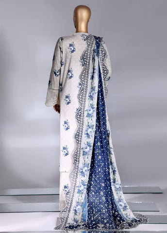 3 Piece Off White Color Embroidered Lawn Shirt with Embroidered Trouser & Dupatta