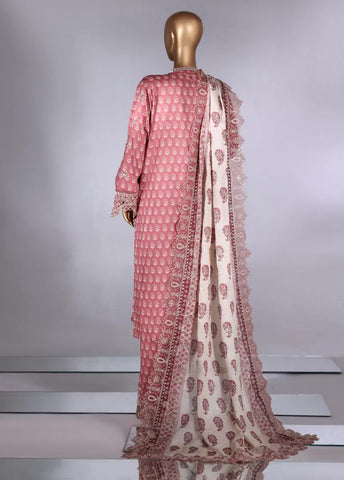 3 Piece Flamingo Pink Color Embroidered Lawn Shirt with Embroidered Trouser & Dupatta