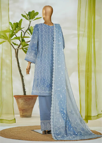 3 Piece Ice Blue Color Embroidered Lawn Shirt with Embroidered Trouser & Dupatta