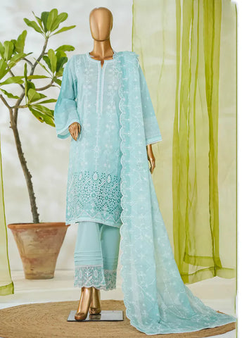 3 Piece Arctic Blue Color Embroidered Lawn Shirt with Embroidered Trouser & Dupatta