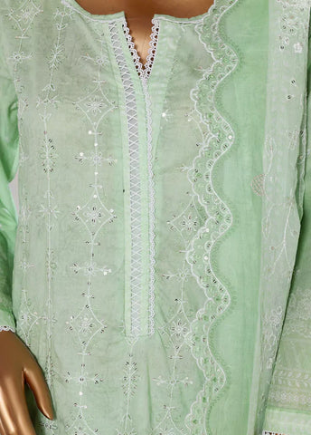 3 Piece Pastel Green Color Chikankari Lawn Shirt with Embroidered Trouser & Dupatta