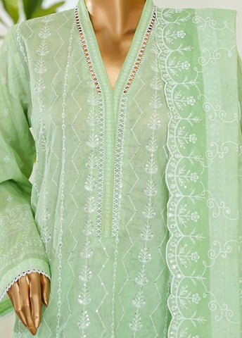 3 Piece Lime Green Color Embroidered Lawn Shirt with Embroidered Trouser & Dupatta