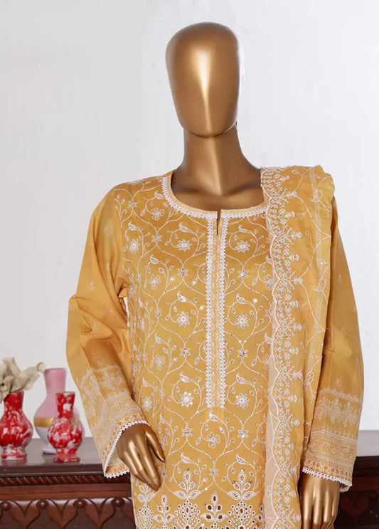 3 Piece Honey Orange Color Chikankari Lawn Shirt with Embroidered Trouser & Dupatta